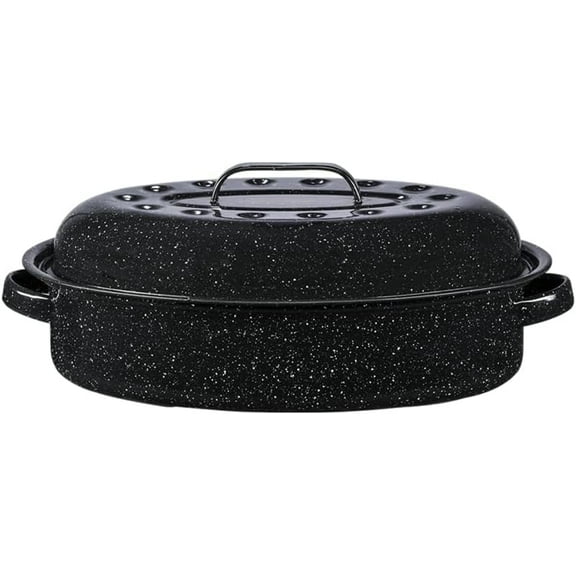 Granite Ware 15-Inch Covered Oval Roaster - Enamel Steel Basic Cookware, Nonstick & Chemical-Free, Dishwasher Safe - 10 Lb Capacity, Large Roasting Pan for Meats, Poultry, Vegetables (Speckled Black)