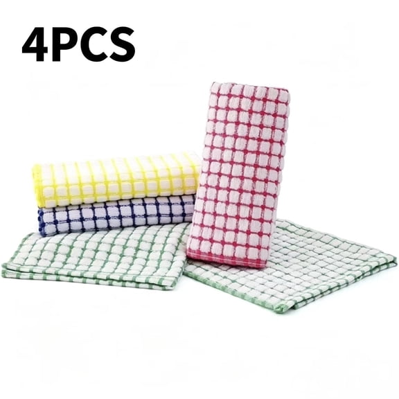 Dish Cloths for Kitchen Washing Dishes, Super Absorbent Dish Rags, Cotton Terry Cleaning Cloths Pack of 4, 12x12 Inches