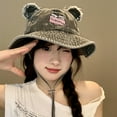 thumbnail image 2 of RUISINERY Fashionable Bear Ear Bucket Hat for Various Head Size Spring Windproof Fisherman Hat Distressed Hat for Everyday Wear, 2 of 6