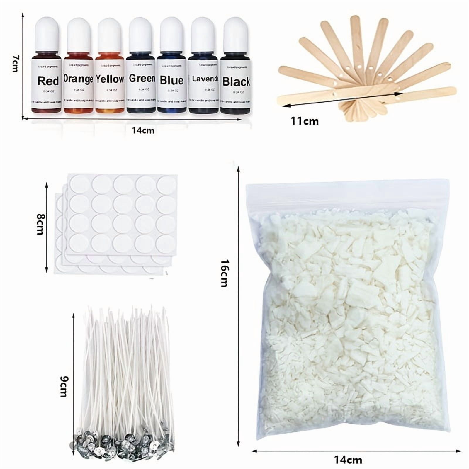 1 set Candle making set, 100 wicks, 60 wick stickers, 200g of soy wax, 7 colors of candle dyes, candle crafting tools