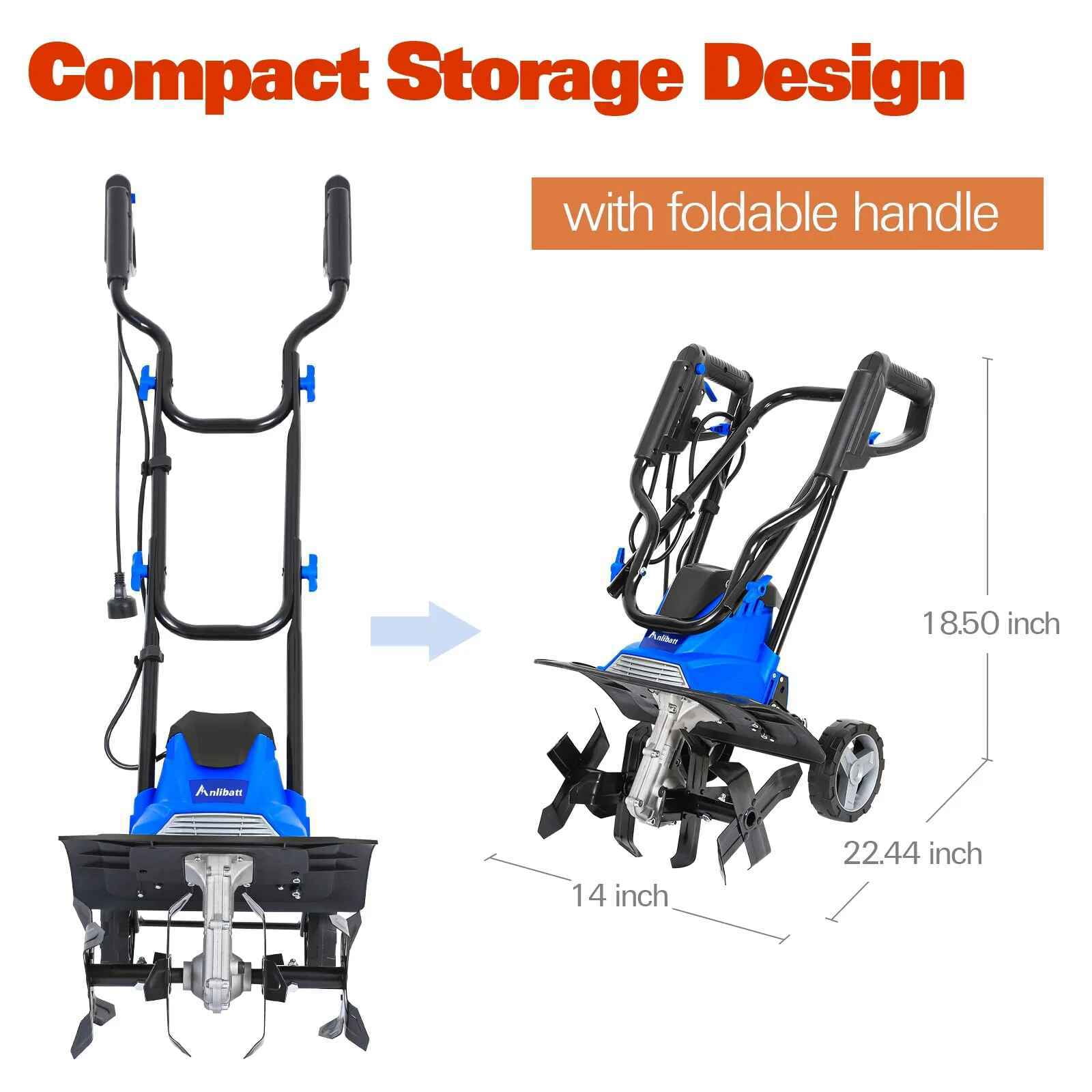 ANLIBATT Corded Electric Tille 14 in Cultivator 120V 10 Amp Electric Tiller 4 Steels 8.7 Tilling Depth with Adjustable Wheels for Gardening Soil Digging