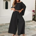 thumbnail image 3 of 2 Piece Linen Outfits for Women Off Shoulder Long Sleeve Tops Palazzo Pants Sets Fall Vacation Going out Clothes, 3XL, 3 of 6