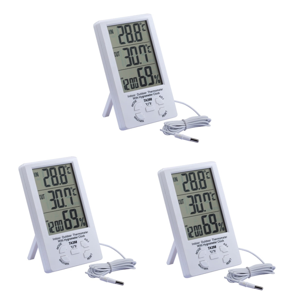3 PCS Outdoor Temperature Gauge Humidity Indicator White