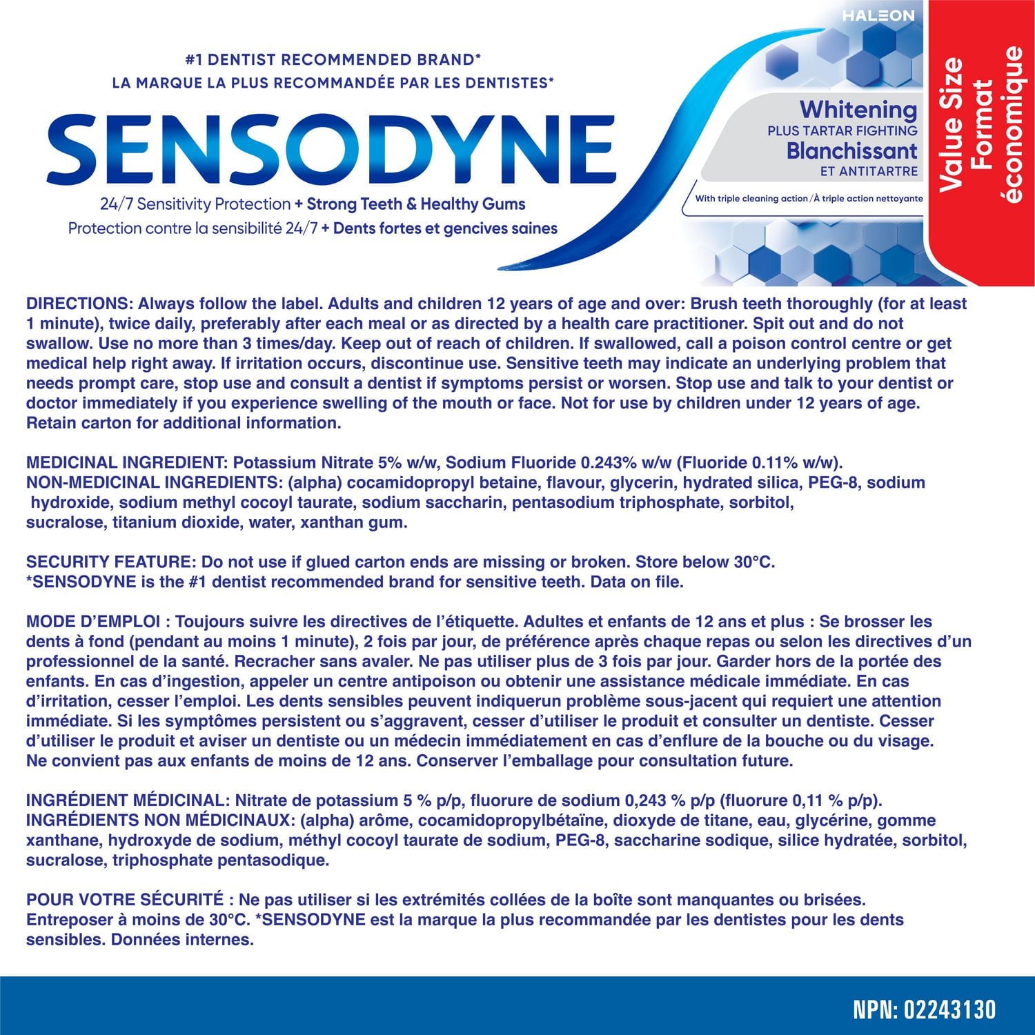 Sensodyne Whitening & Tartar Sensitivity Toothpaste - Value Size, 135 mL