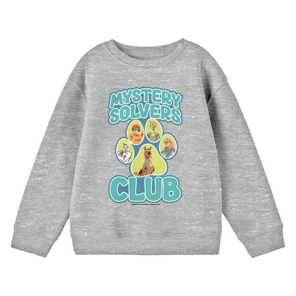 Scooby Doo Mystery Solvers Club Crew Neck Long Sleeve Athletic Heather Youth Sweatshirt-Medium