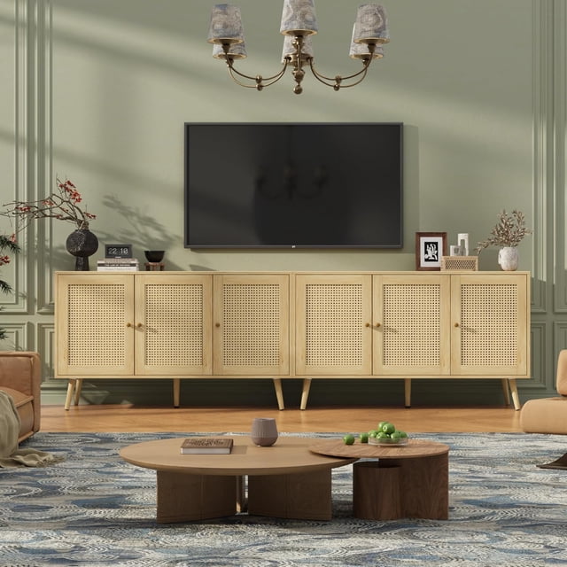 Buffet Storage Cabinet, 47.2" Rattan Sideboard with Adjustable Shelves, Modern Coffee Bar Credenza for Kitchen, Living Room, Entryway, Dining Room