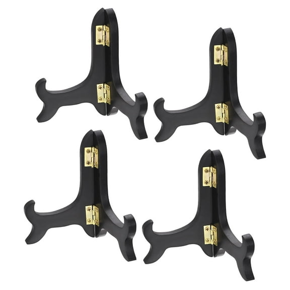 Uxcell 4" Easel Plate Holder, Wooden Folding Display Stand Black for Picture Frame 4 Pack