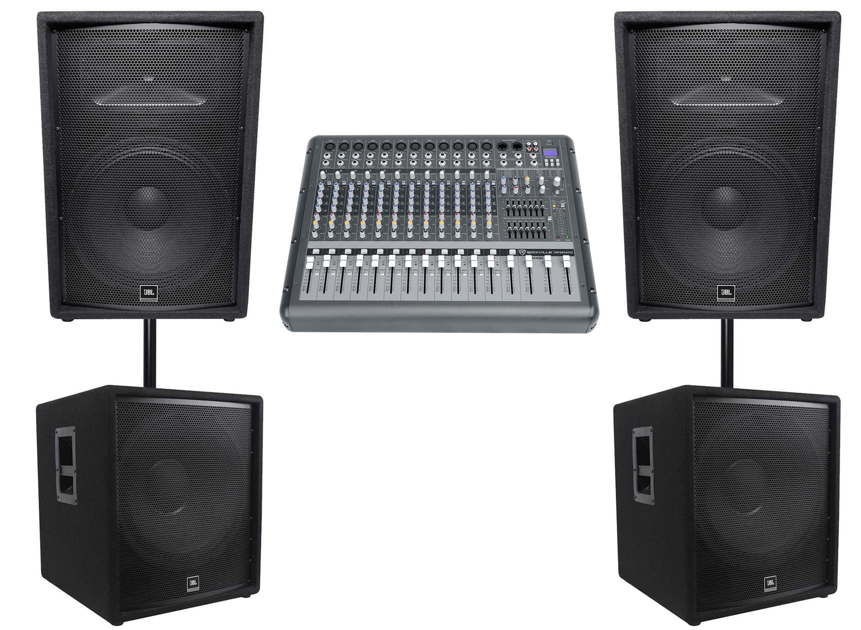 JBL JRX215 1000w 15 and 18 Inch DJ P/A and 1400w Speakers Subwoofers+Powered Mixer, Black