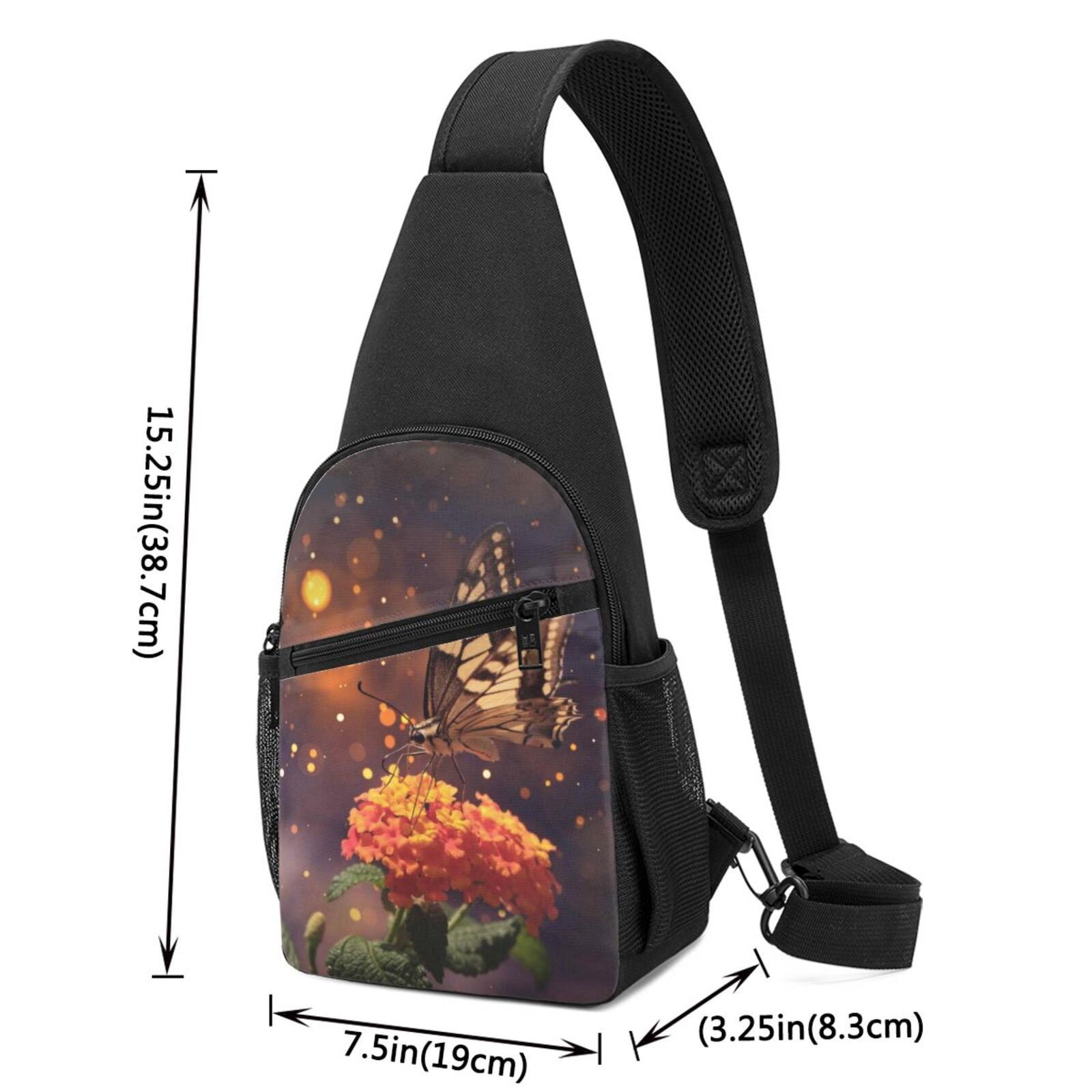 Xecao's Butterfly Sitting on a Flower Print Sling Bag: A Versatile Chest, Shoulder, and Crossbody Backpack for Casual Days Out, Perfect for Both Men and Women