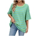 thumbnail image 2 of BVOFAR T-Shirts Rayés Oversize pour Femmes Été Décontracté Color Block Tendance Manches Mi-Longues Col Rond Tunique Tops 2025, 2 of 8