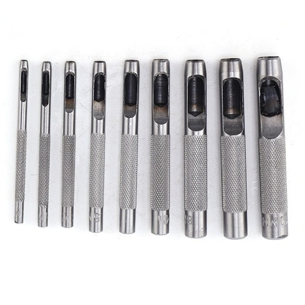 10 Pcs Leather Hole Punching Hollow Punch Set Round Hole Punch Tool Steel Leather Craft Working For Watch Band Gasket Belt Smile Home