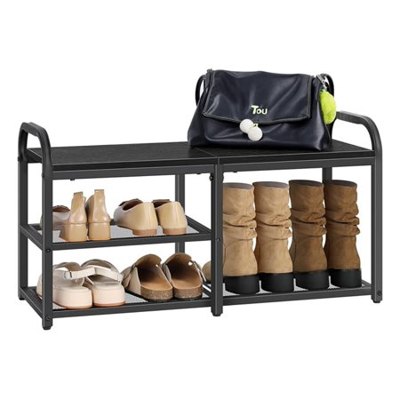 Shoe Rack for Entryway Industrial 3-Tier Metal Shoe Organizer 6-8 Pair Capacity Black Mesh Storage for Hallway High Boot Storage