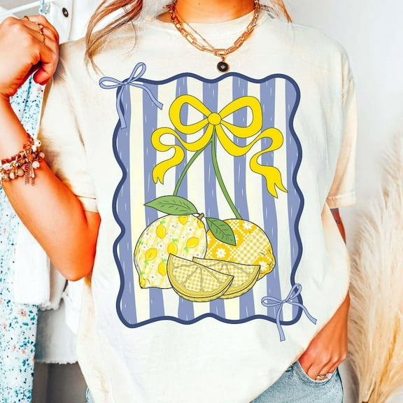 Preppy Lemon Coquette Bow T Shirt, Summer T Shirt, Mama Lemon T Shirt, Lemonade Retro Summer Sublimation Design, Girly Summer T Shirt Trendy Lemon Shirt T Shirt