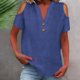 thumbnail image 2 of Loose Off The Shoulder Tops For Women Color Sólido Cuello en V Linen Feel Camiseta de Manga Corta, Tops de Lino para Mujeres Loose Fit Verano, 2 of 8