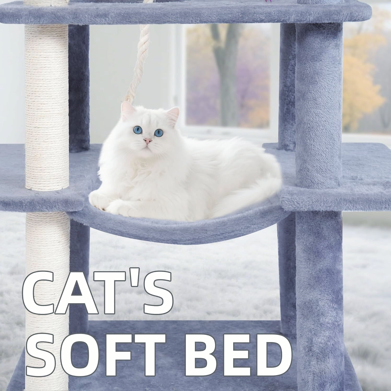 Big Cat Tree with Multi-Level Condo and Hammocks in Grey, 63.4 Inches Tall