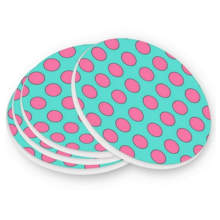 

Round Coasters Modern Style Ceramic Coaster Waterproof and Durable Drink Coaster Coasters set of 4 Customizable Coasters 2pcs Aqua Pink Dots