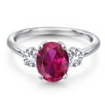 thumbnail image 3 of Gem Stone King 925 Sterling Silver Red Created Ruby and White Created Sapphire Engagement Ring for Women | 2.50 Cttw | Oval 9X7MM | Gemstone July Birthstone | Size 7, 3 of 6