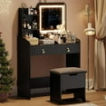 thumbnail image 1 of Vanity Desk with LED Light Mirror and Charging Station, Small Makeup Vanities Set with 2 Drawers, Vanity for Girls Women with Storage Stool, Vanity Table for Bedroom, 1 of 7