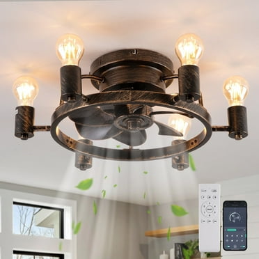 Ganeed Modern Farmhouse Ceiling Fan Low Profile Flush Mount Ceiling Fan Light with Remote for Living Room Black Ceiling Fan