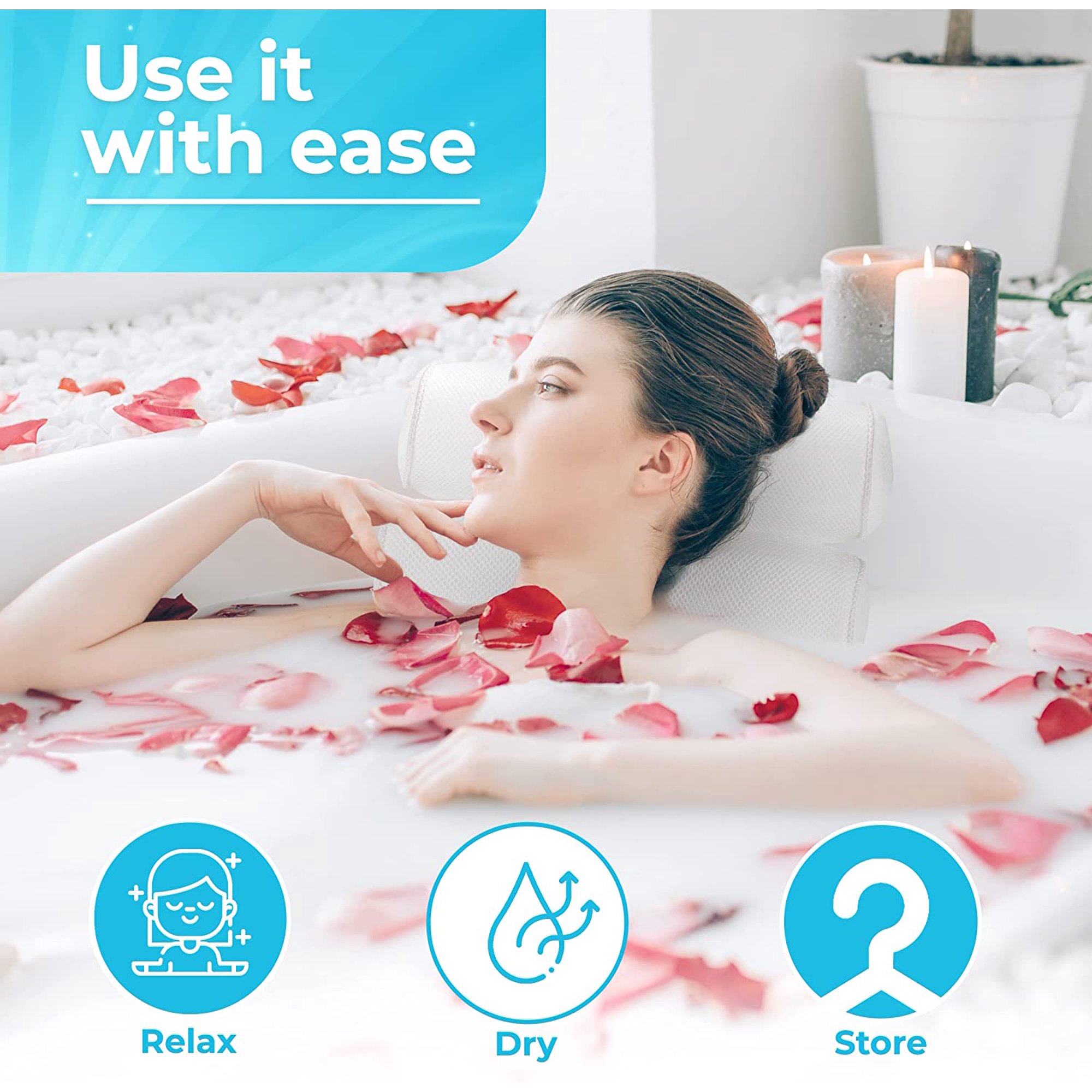 Coussin De Bain Luxe Ava Zen - Support Tête Et Dos Avec 6 Ventouses - Set Spa Complet