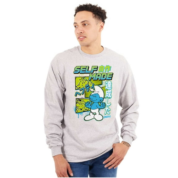 The Smurfs Cool Kanji Self Made Unisex Plus Size Long Sleeve Tee Shirt Brisco Brands 2X