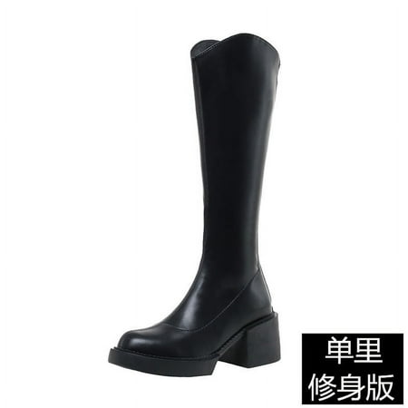 

HHH Long Boots Female below the Knee High Heel Platform V Cut Knight Boots Thick Heel High Tube Stretch Thin Boots Small Boots