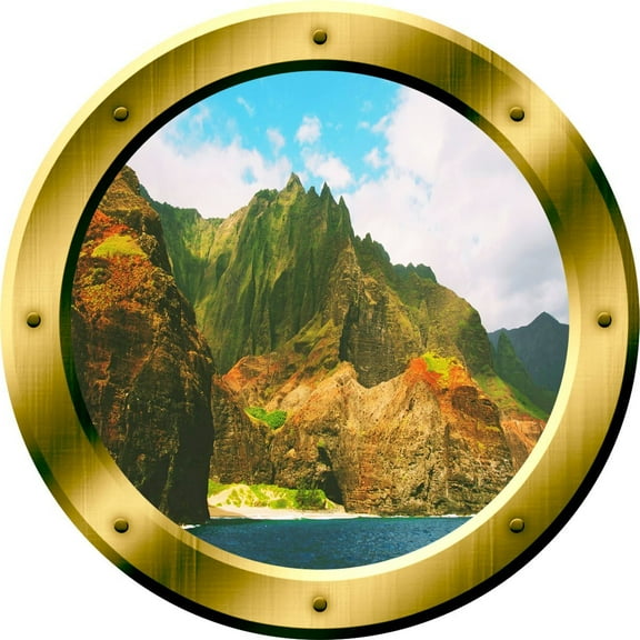 VWAQ Mountains Wall Decal Nature Scene Porthole 3D Wall Sticker Peel And Stick Decor VWAQ-GP39 (14" Diameter)