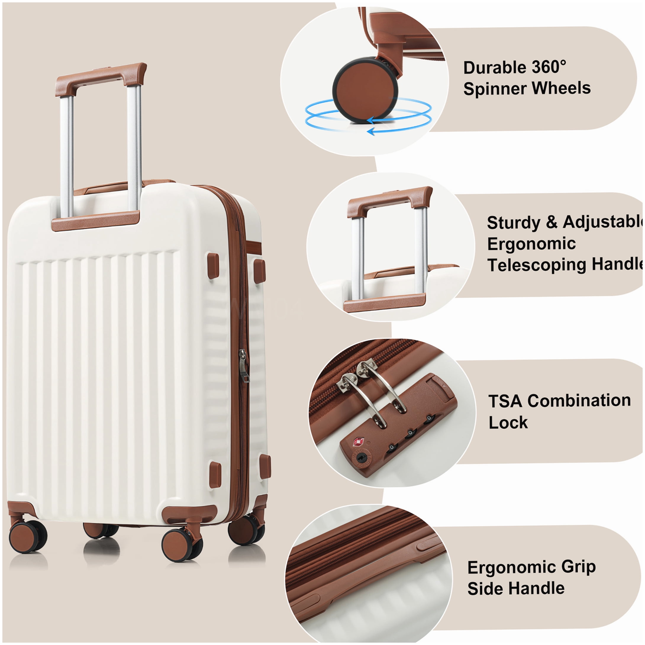 MANGIJOY Airline Approved Carry-On Luggage Set of 3 with USB Charger | ABS Hardside, Spinner Wheels, White