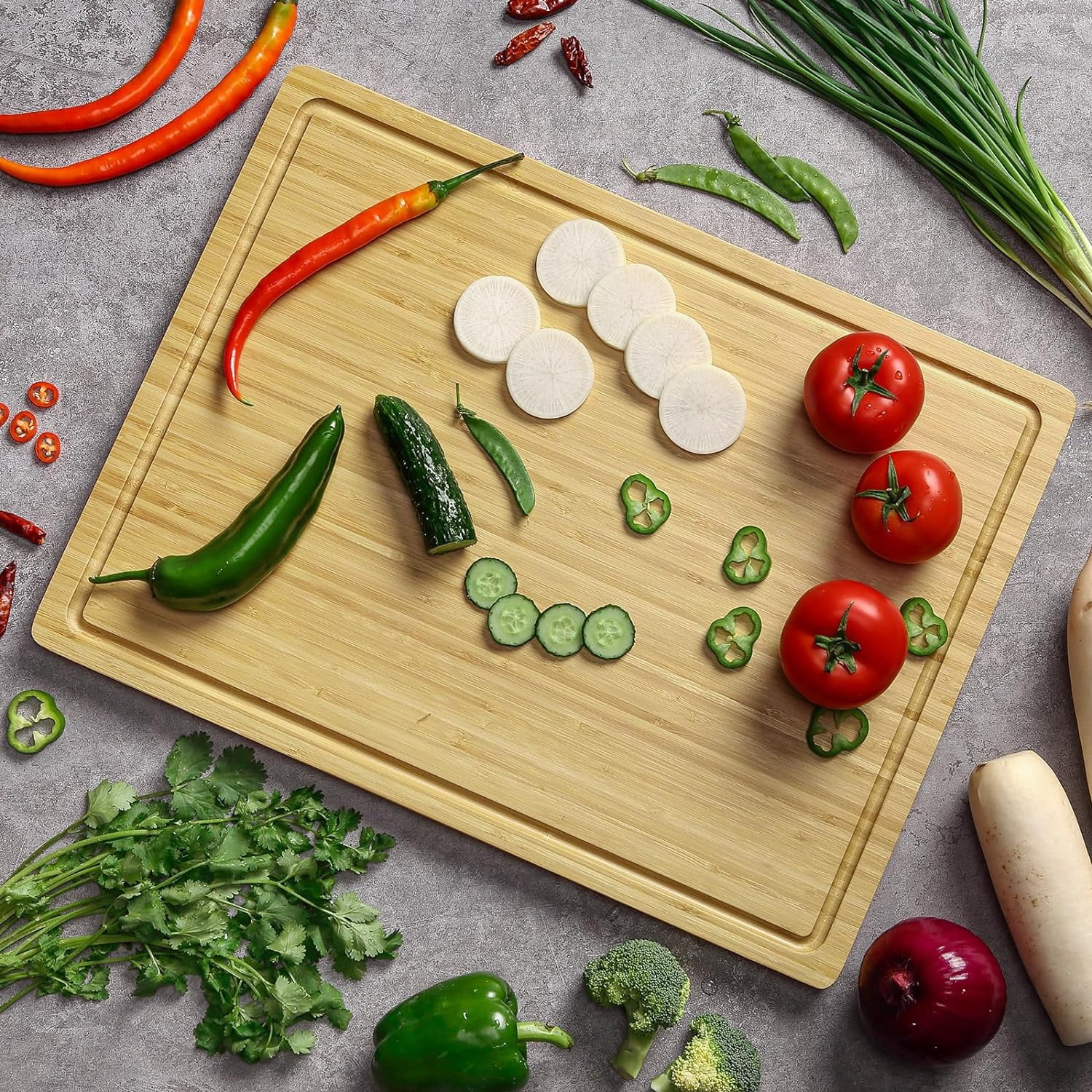 Twister.CK 20" x 15" Large Bamboo Cutting Board for Kitchen with Juice Groove and Handles, Chopping Board for Meat, Bamboo Stove Top Cover, Wood Charcuterie Board Serving Tray