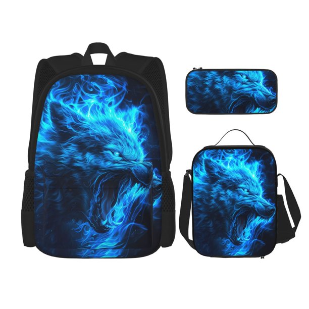 Balery Wolf Mochila Escolar 3 en 1 para Niños - Mochila Resistente con Lonchera Térmica y Estuche - Mochila Escolar para Niños y Niñas