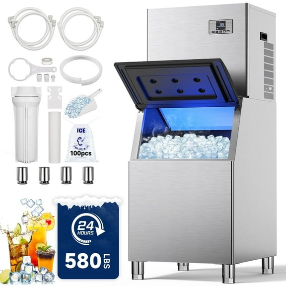 Ecojoy Commercial Ice Maker 550 Lbs/24H, 360 Lbs Large Storage Air-Cooled Commercial Ice Machine