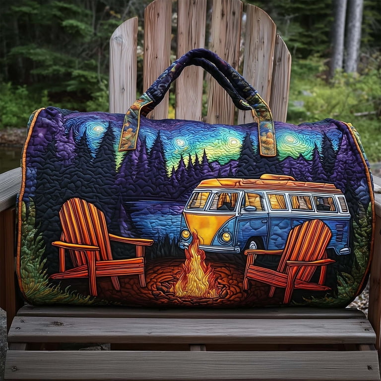 Quilted Hippie Van Duffle Bag with Adjustable Padded Strap - Large