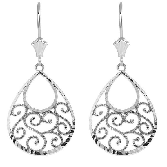 Filigree Teardrop Spiral Leverback Earrings in Sterling Silver