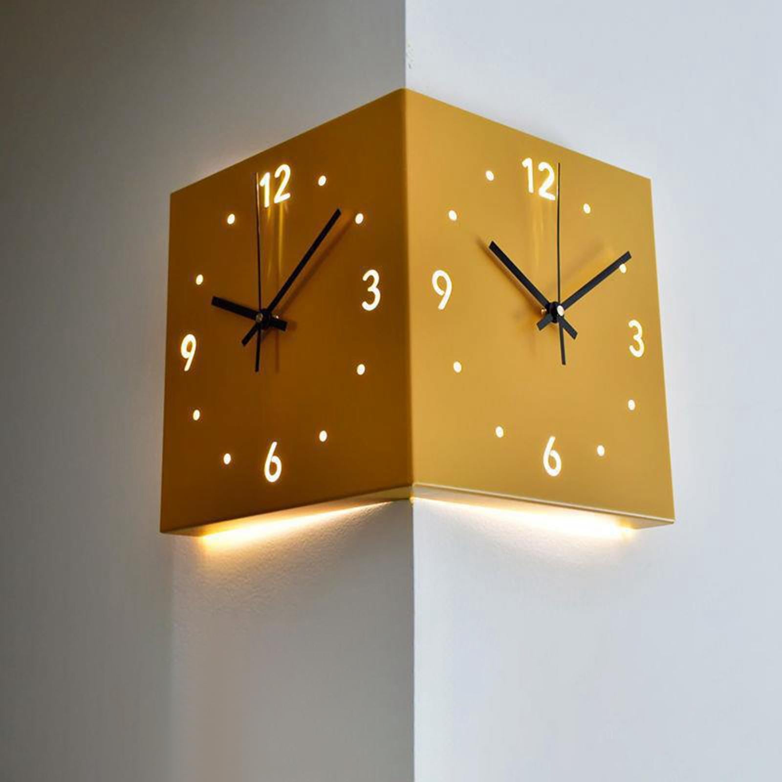 Led Wall Clock 16inch Double Sided Corner Wall Clock with 3 Colors Light Decorative Wall Clock with Remote Control for Living Room Decor (16 inch)