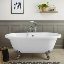 Windsor 66 Inch Acrylic Double Ended Clawfoot Tub - Continuous Roll Rim - No Faucet Drillings - Ball & Claw Feet