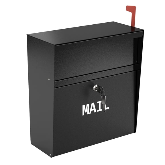 POCHAR Rainproof Wall Mount Mailbox for Outside - Drop Box with Lock, Outgoing Mail Flag and Holder, Ideal for House Office Apartment (Black)