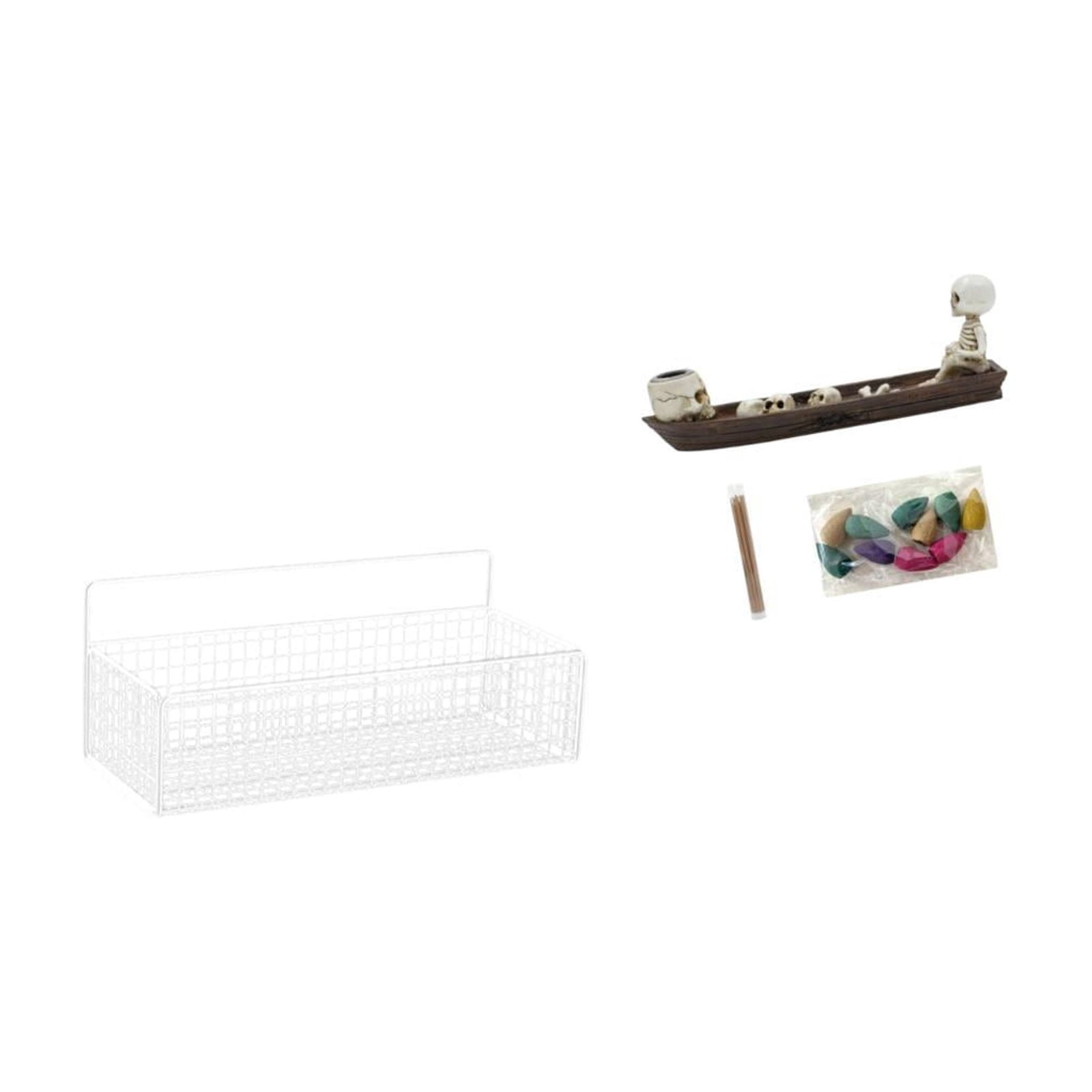 Fiocias Hanging Storage Basket Hanging Wall Organizer Cabinet Storage Basket Wall Mounted Shelves Incense Holder Iron Resin Material Suitable for Kitchen Bath