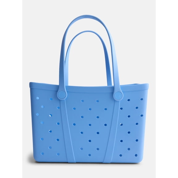 Time and Tru Women's Waterproof EVA Beach Tote Bag, Light Blue