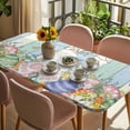 thumbnail image 3 of Easter Table Cloths for 6 Foot Rectangle Tables, Spring Rabbit Ears Foot Flowers Eggs Green Wooden Patio Waterproof Elastic Fitted Tablecloths, Washable Rectangular Table Cover for Camping, 3 of 8