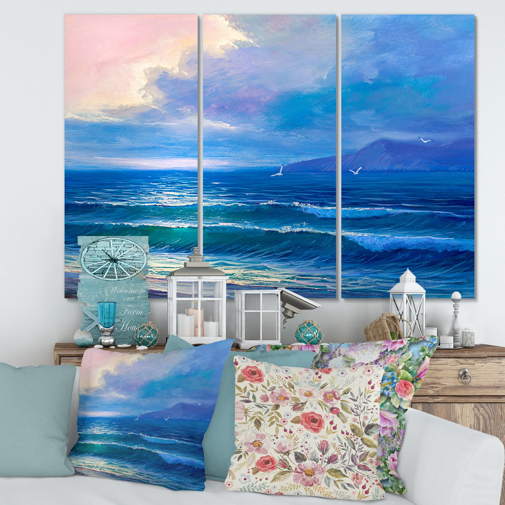 Designart ' Sunrise Glow On The Sea Waves I ' Nautical & Coastal Canvas Wall Art Print