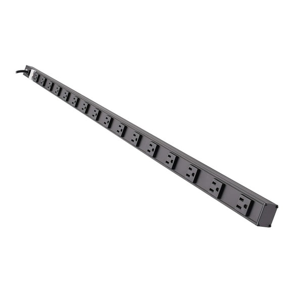 Tripp Lite 16 Outlet Power Strip 5-15R 15' Cord Vertical 5-15P 48" Black - Power distribution strip - AC 120 V - 1800 Watt - input: NEMA 5-15P - output connectors: 16 (NEMA 5-15) - 15 ft cord - black aluminum