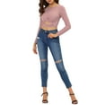 thumbnail image 3 of MODA NOVA Juniors Twist Long Sleeve Cut Out Front Glitter Cross Crop Tops Dark Pink S, 3 of 7