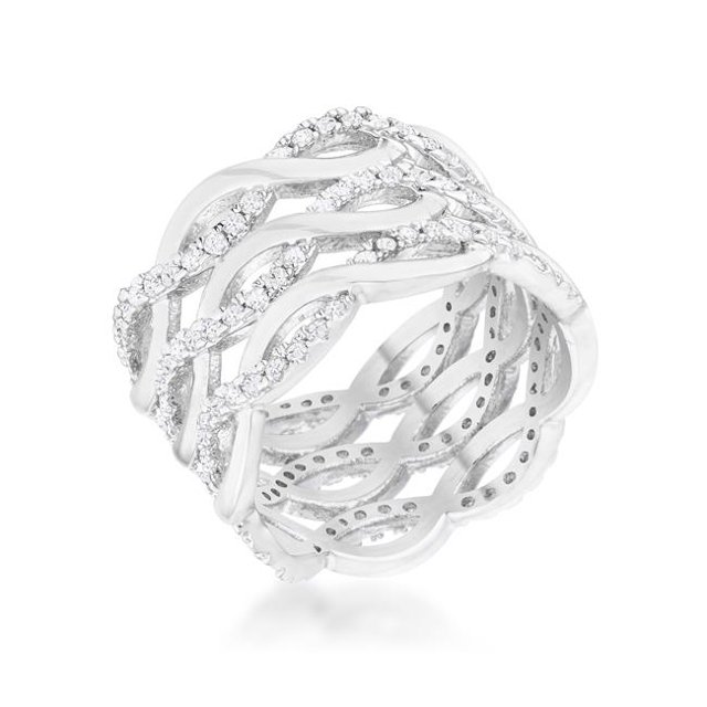 Brandy pour Femmes 0.88 CT Cubic Zirconia Rhodium Twist Large Anneau de Cocktail - Taille 9