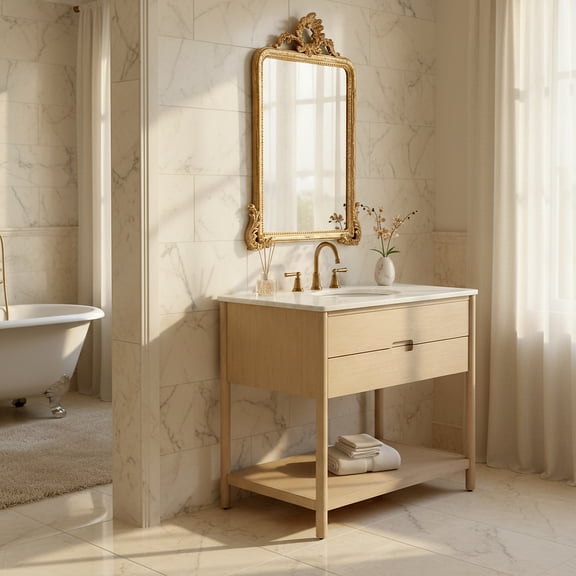 Safavieh Couture Petrabecca 36" Single Sink Bathroom Vanity, Light Oak/White