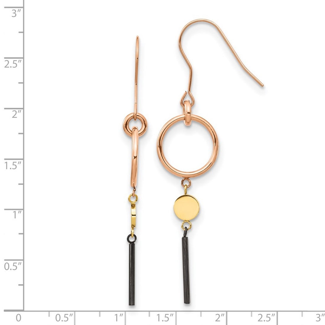 Stainless Steel Polished Black Rose and Yellow Ip Plated Dangle Shepherd Hook Earrings 68mm Long Dangle Earring for Wome