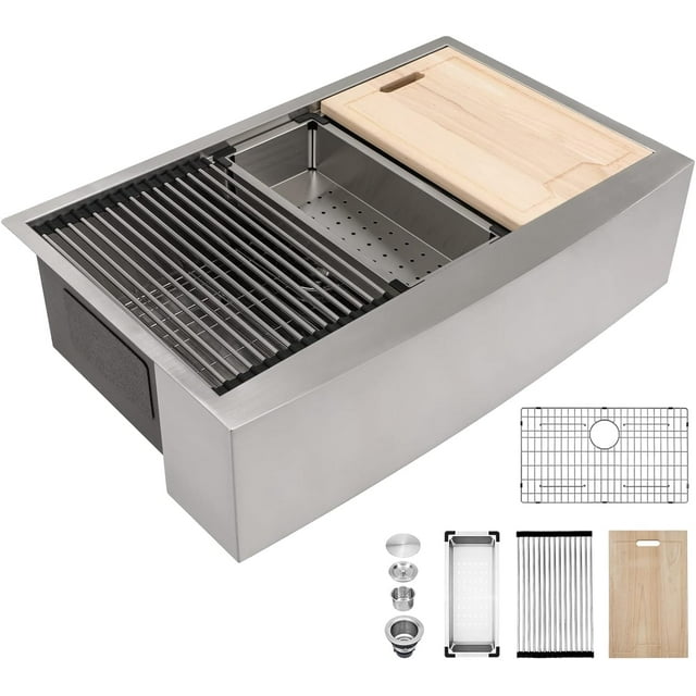 Kichae Évier de Cuisine de Ferme 36 Pouces - Évier de Style Ferme Moderne en Acier Inoxydable avec Accessoires