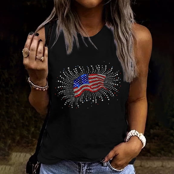 4Th of July Shirts Cadancy,Summer Tops for Women Dressy,T-Shirts Graphic Tees Funny Adult,Usa American Patriotic Flag Red White Blue Shirt Round Neck,Beach Vacation Blouses,Ropa Mujer,Black 2X