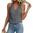 thumbnail image 6 of Noric Women's Halter Tank Tops Sleeveless Summer Casual Cotton Linen V Neck Loose Fit Tops, 6 of 7