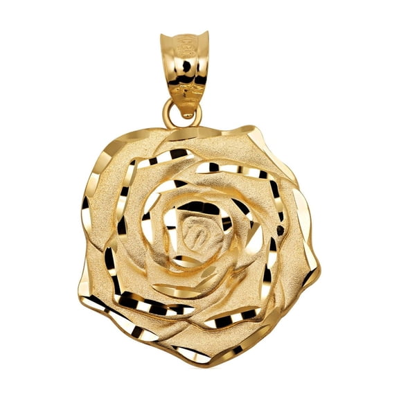10K Yellow Gold Rose Flower Necklace (PENDANT ONLY)