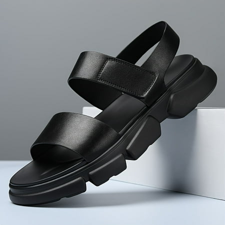 

Men s Solid Open Toe Sandals With Hook & Loop Fastener For Outdoor Non Slip Comfy Summer Sandals With Microfiber Leather Uppers